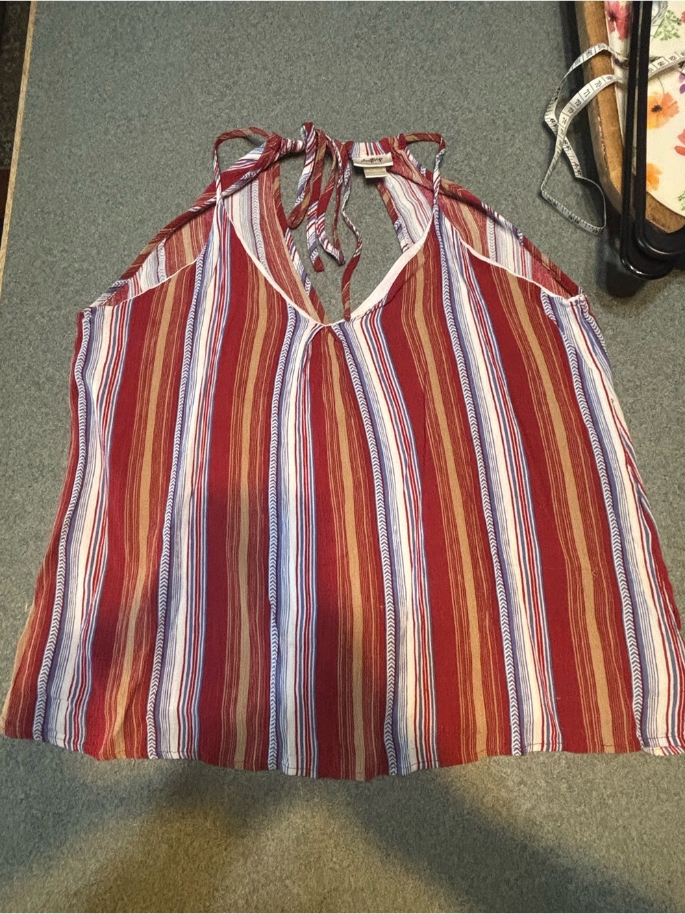 Daytrip Red, White & Tan Striped Halter Tank
